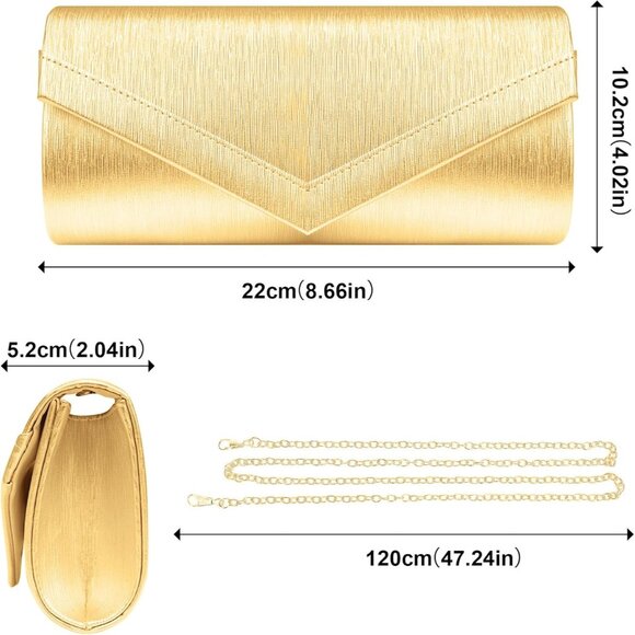 🆕Women Gold PU Leather Evening Handbag, Envelope Clutch Purse w/Chain for Date - Picture 4 of 7